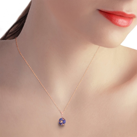 14K. SOLID GOLD NECKLACE WITH NATURAL TANZANITES - Picture 2 of 7